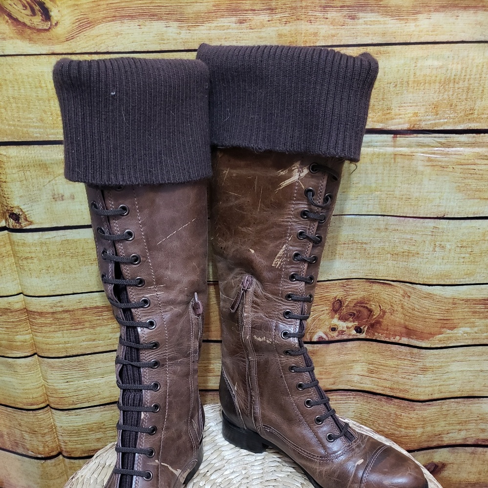 Cole Haan NikeAir Lace Up Leather Boots 7.5 B Brow